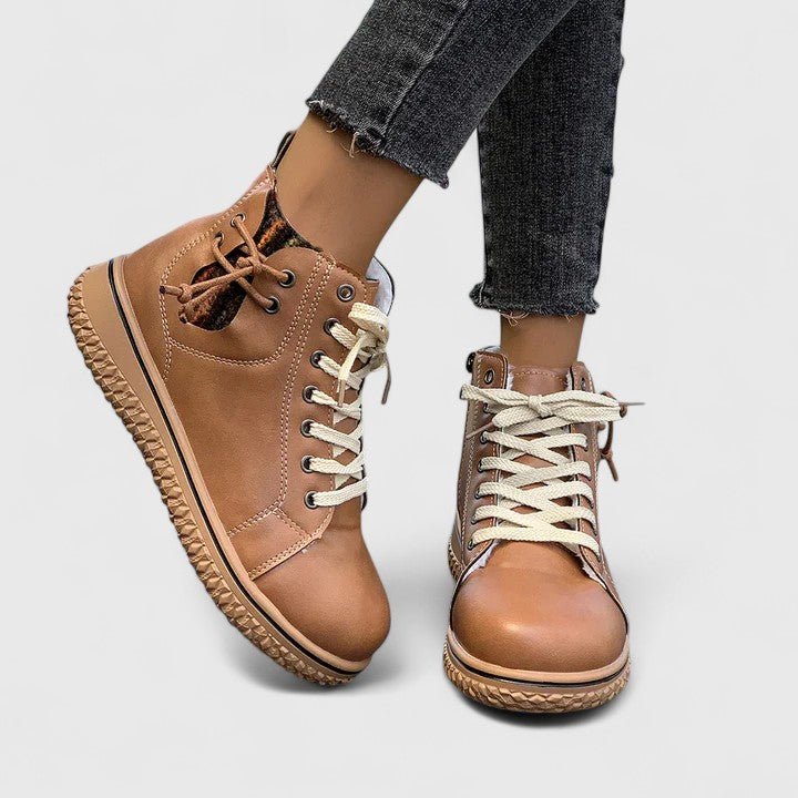 Momount női magas szárú sneaker bakancs – bőr, fűzős, oldalcipzáras, kreptalpú