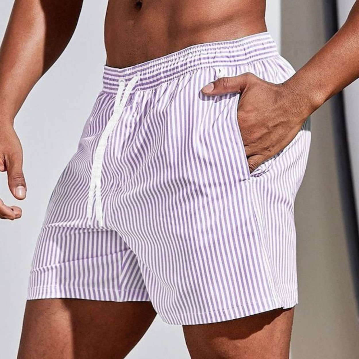 Momount Men Swim Shorts – Striped Drawstring Quick Dry Summer Casual