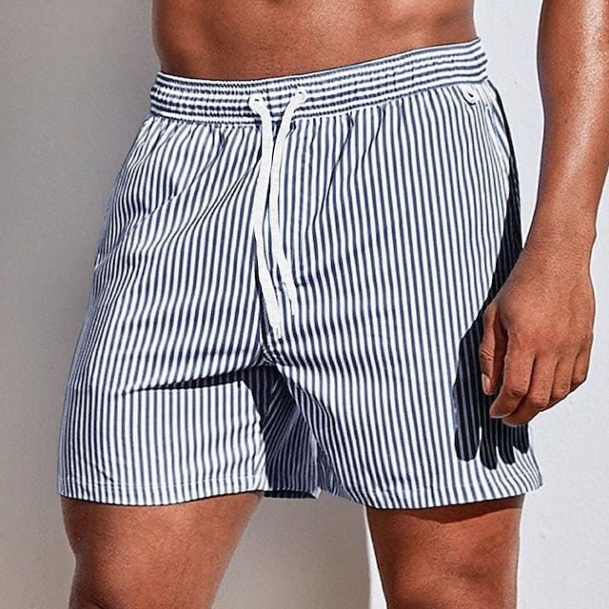 Momount Men Swim Shorts – Striped Drawstring Quick Dry Summer Casual