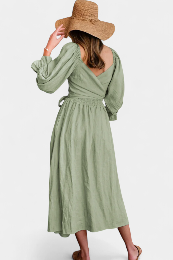 Momount Women’s Summer Midi Dress – Cut Out Puff Sleeve A-line Flowy Beach Dress