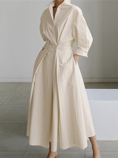 Evangelia | Elegant Cotton Button Down Midi Dress