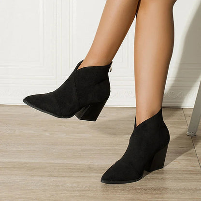 Isadora | Suede Block Heel Pointed Toe Ankle Boots