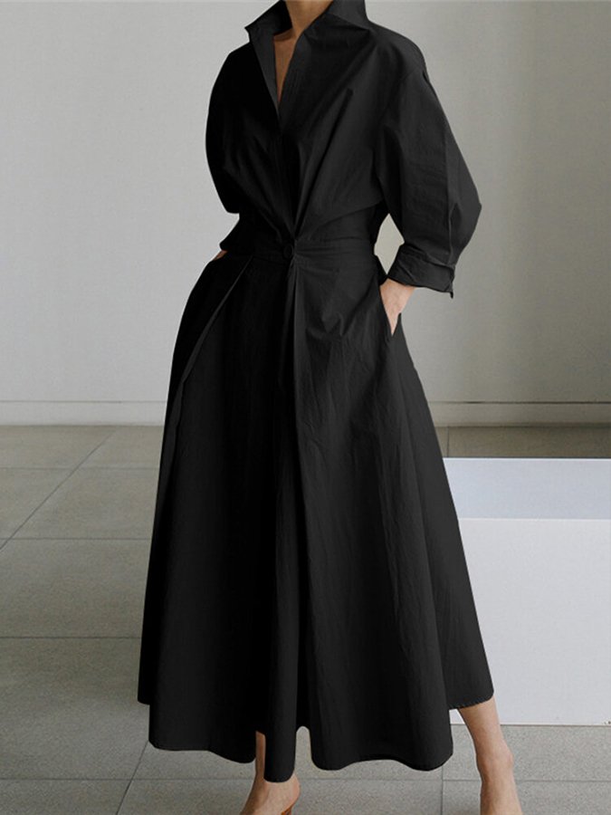 Evangelia | Elegant Cotton Button Down Midi Dress