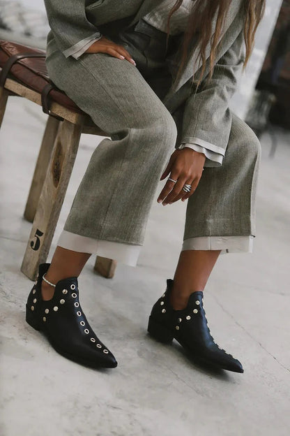 Thessalonica | Punk Studded Buckle Ankle Boots