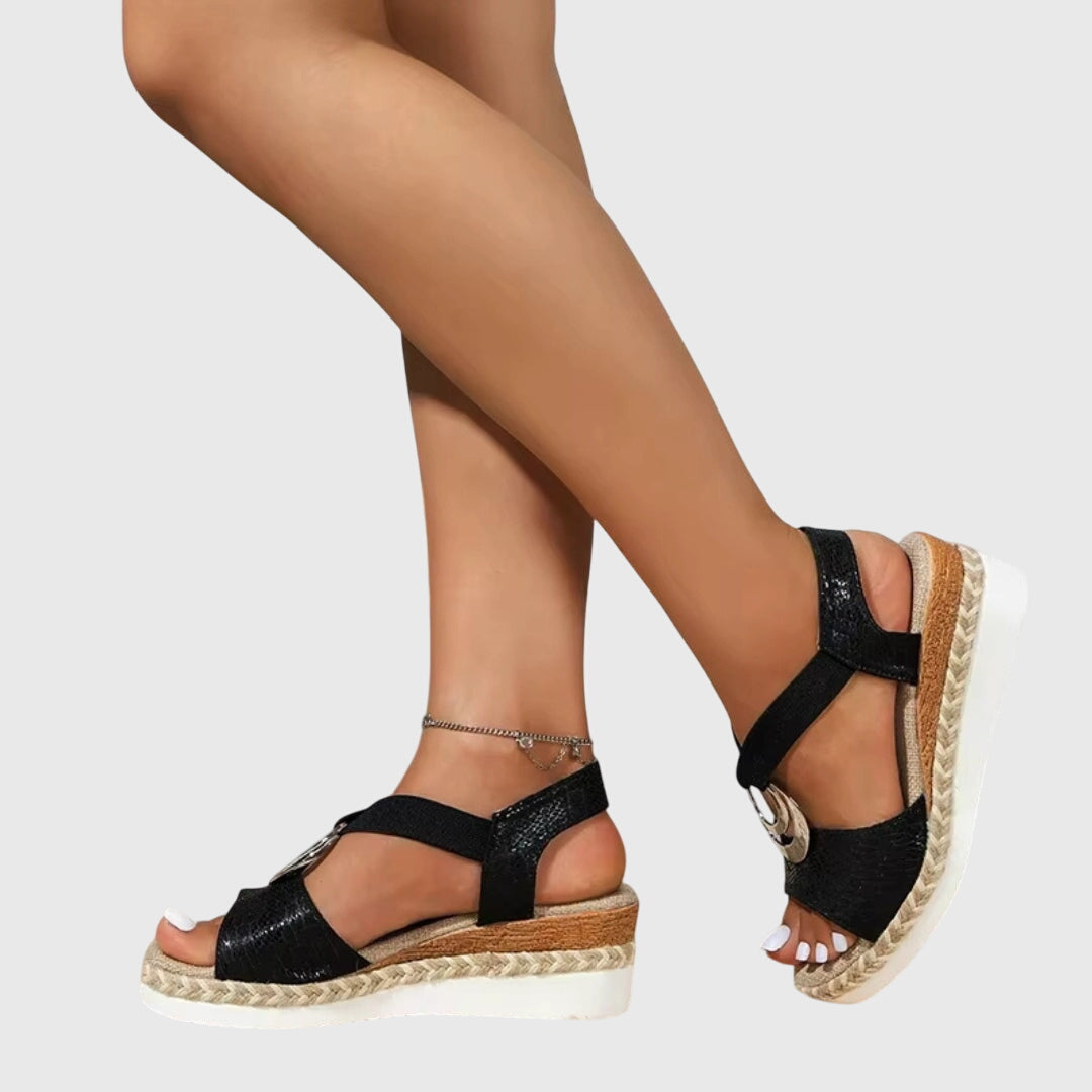 Momount Women Espadrille Wedge Sandals – Blush Metallic Ankle Strap