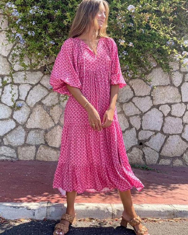 Bellanova | Boho Printed V Neck Tiered Summer Maxi Dress