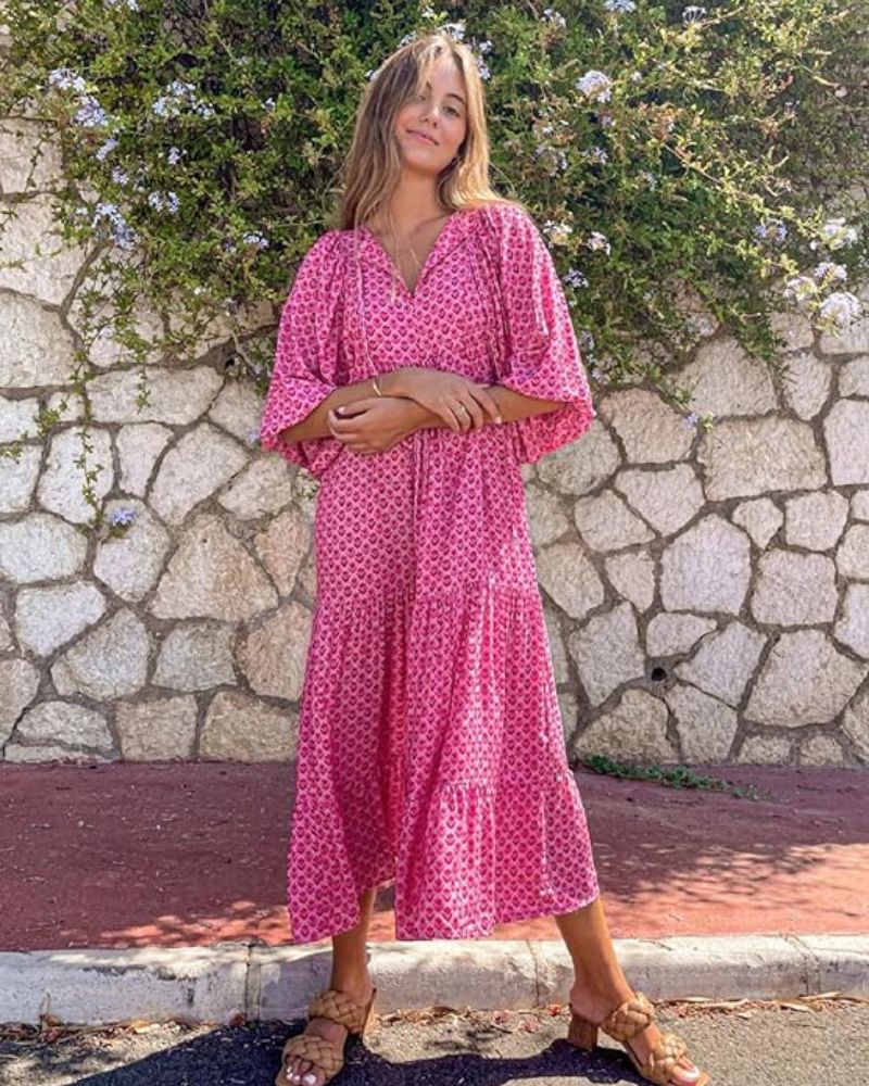 Bellanova | Boho Printed V Neck Tiered Summer Maxi Dress