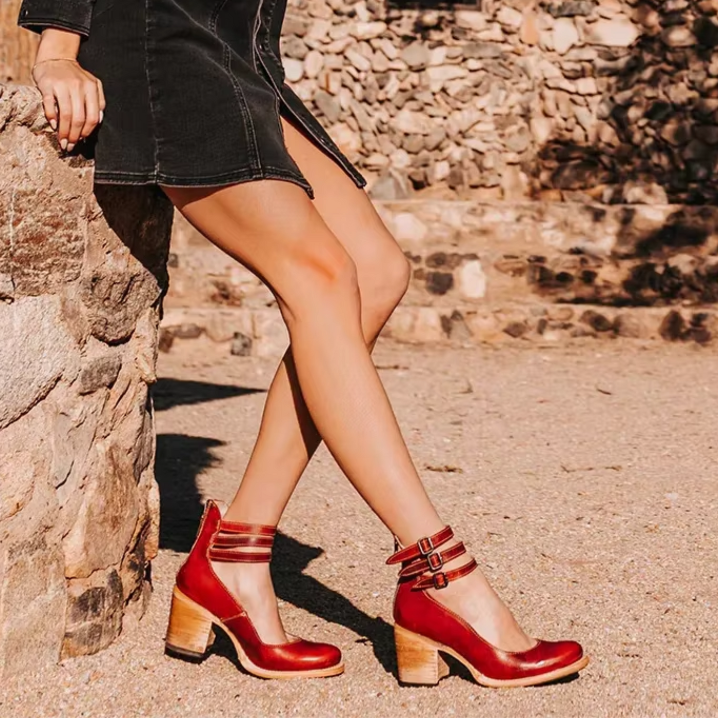 Evadne | Western Buckle Leather Block Heel Boots