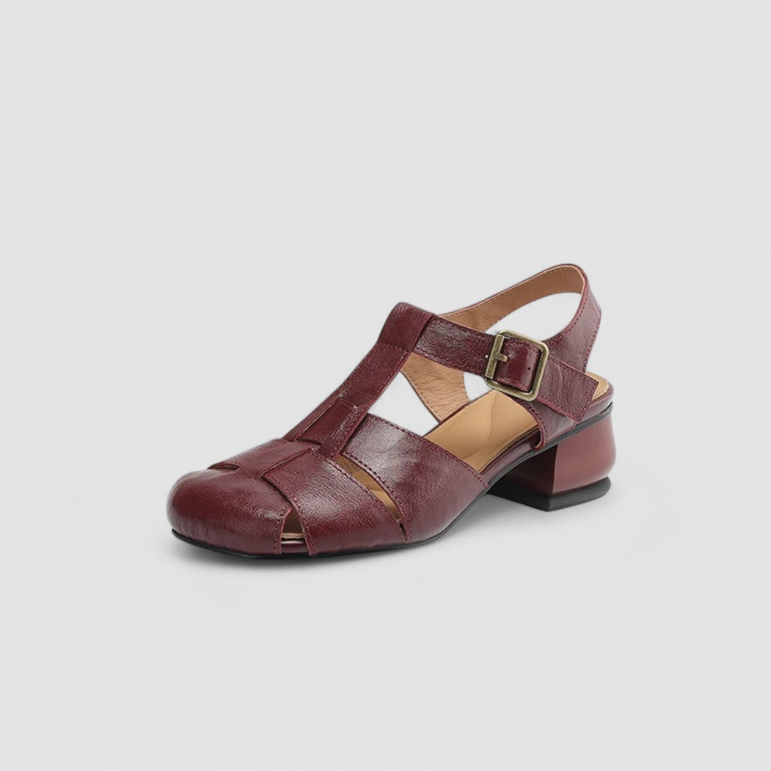 Arabella | Vintage Buckle Leather Block Heel Sandals