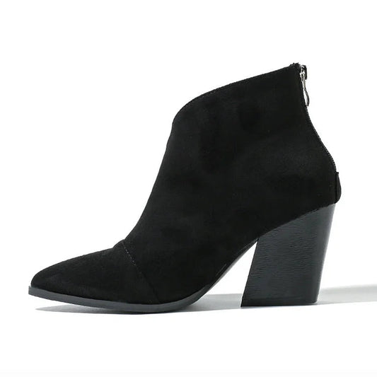 Isadora | Suede Block Heel Pointed Toe Ankle Boots