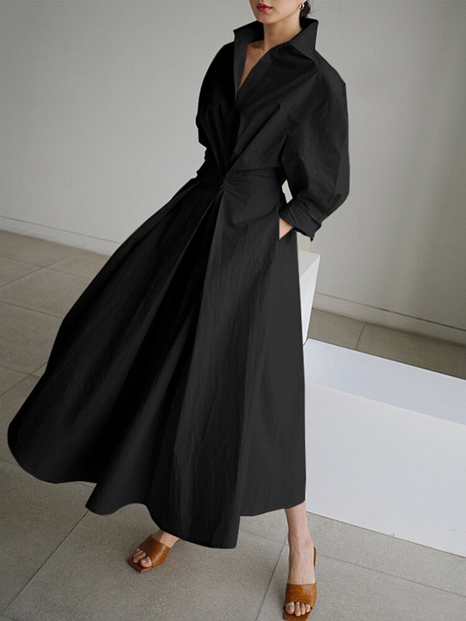 Evangelia | Elegant Cotton Button Down Midi Dress