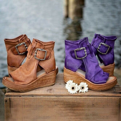 Cordova | Suede Buckle Platform Wedge Sandals
