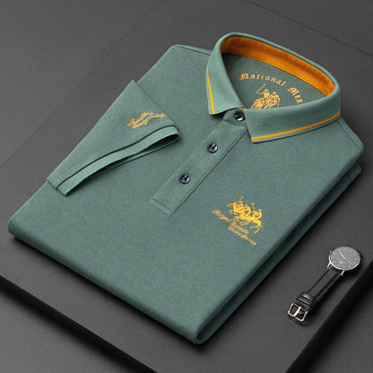Momount Men Long Sleeve Polo Shirt – Embroidered Logo Premium Classic