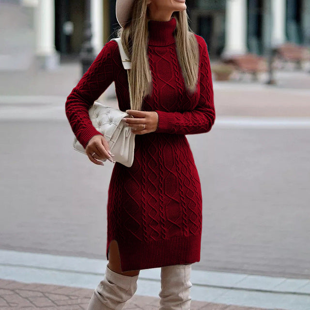 Thessalina | Cozy Cable Knit Turtleneck Midi Dress | Momount