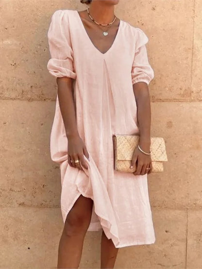 Casimira | Boho Cotton V Neck Tiered Summer Midi Dress