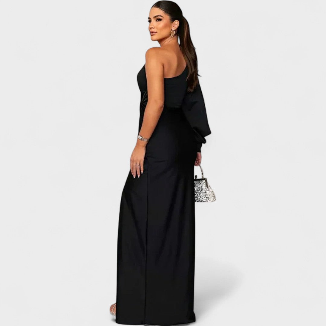 Momount Women’s Party Dress – One Shoulder High Slit Maxi Elegant