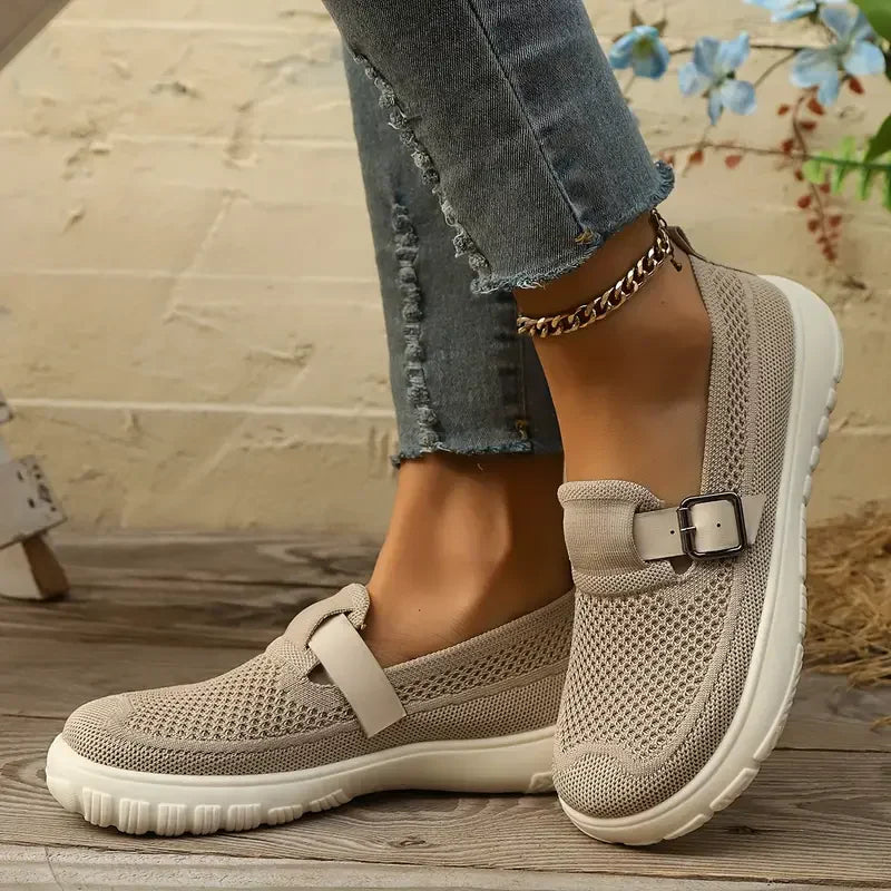 Momount női belebújós sneaker – kötött hálós, csatos pántos, párnázott sétacipő