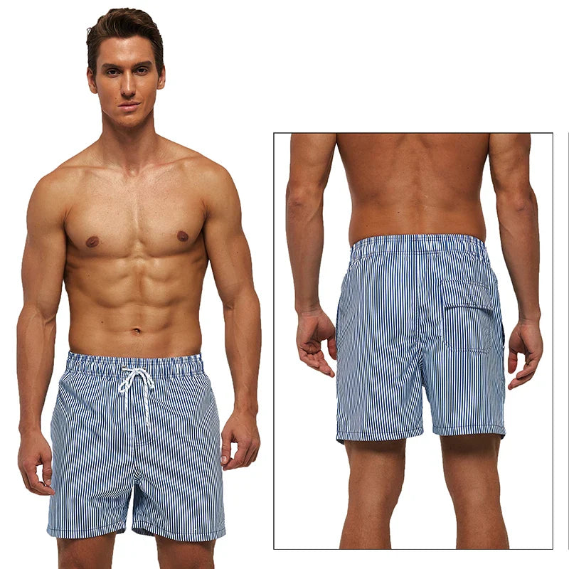 Momount Men Swim Shorts – Striped Drawstring Quick Dry Summer Beach