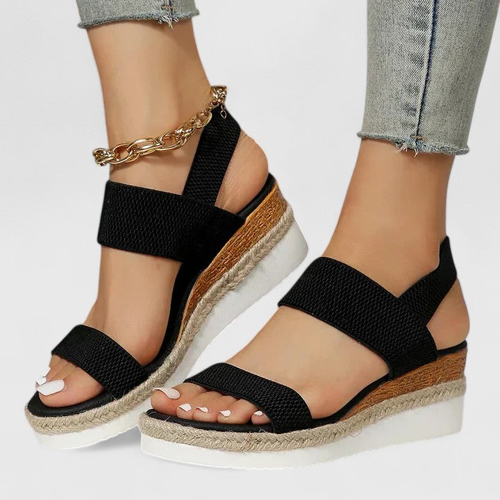 Momount Women Espadrille Wedge Sandals – Elastic Strap Jute Platform Open Toe