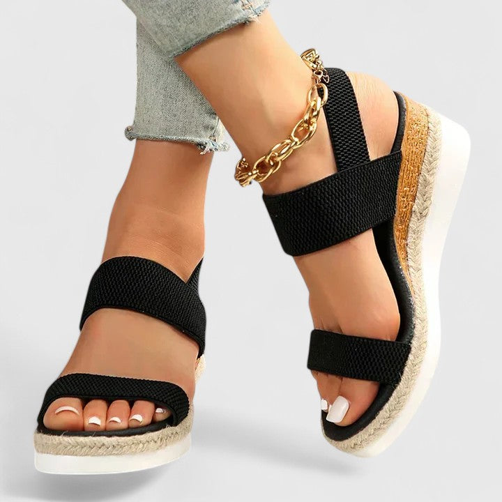Momount Women Espadrille Wedge Sandals – Elastic Strap Jute Platform Open Toe