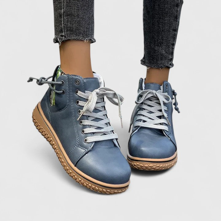 Momount női magas szárú sneaker bakancs – bőr, fűzős, oldalcipzáras, kreptalpú