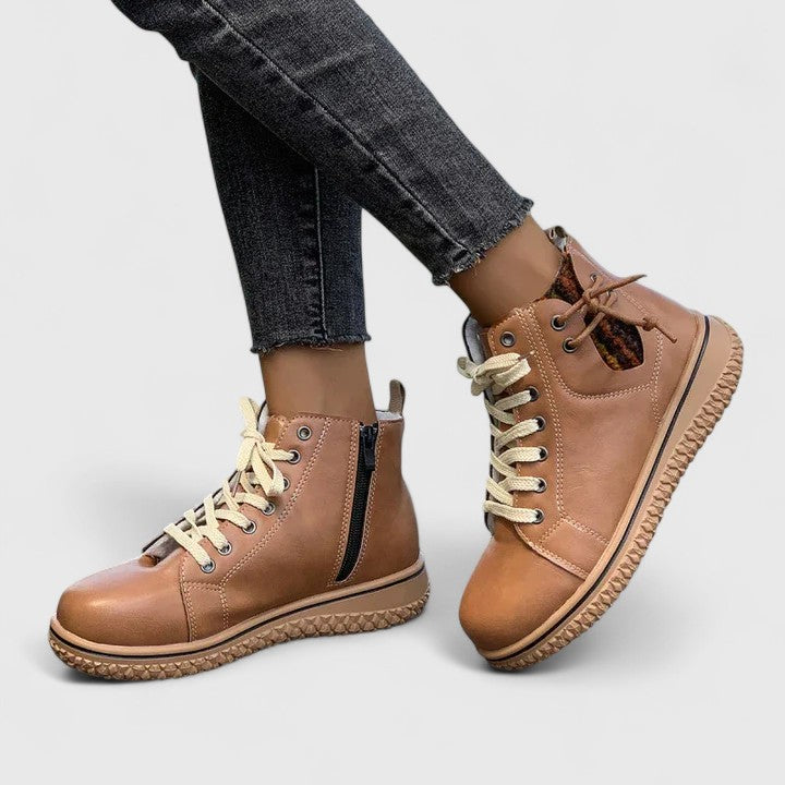 Momount női magas szárú sneaker bakancs – bőr, fűzős, oldalcipzáras, kreptalpú