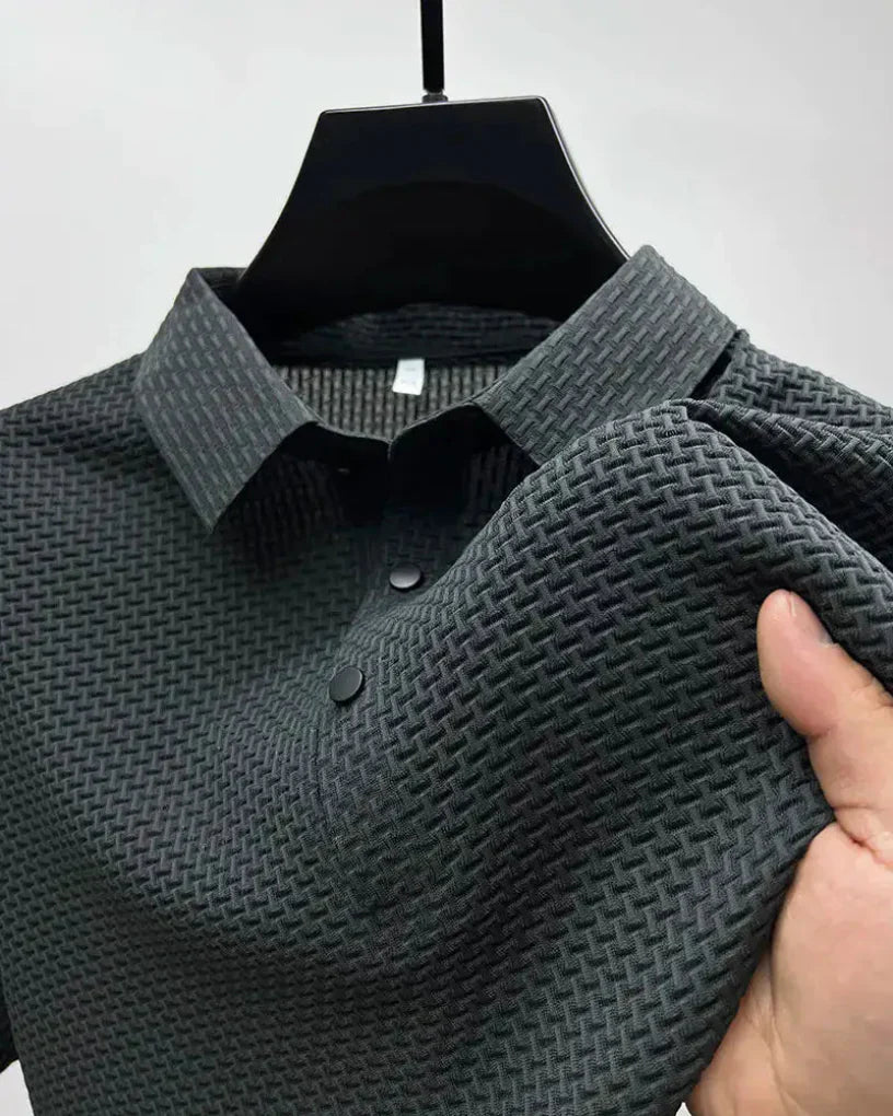 Momount Men Waffle Knit Polo Shirt – Textured Short Sleeve Casual