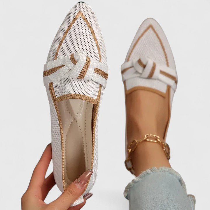 Momount női hegyes orrú mule papucs – kötött mesh, csomódísz, lapos, bebújós, zárt orrú