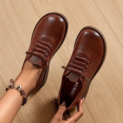 Momount női fűzős loafer – Bőr, kerek orrú flatform, kényelmes hétköznapi