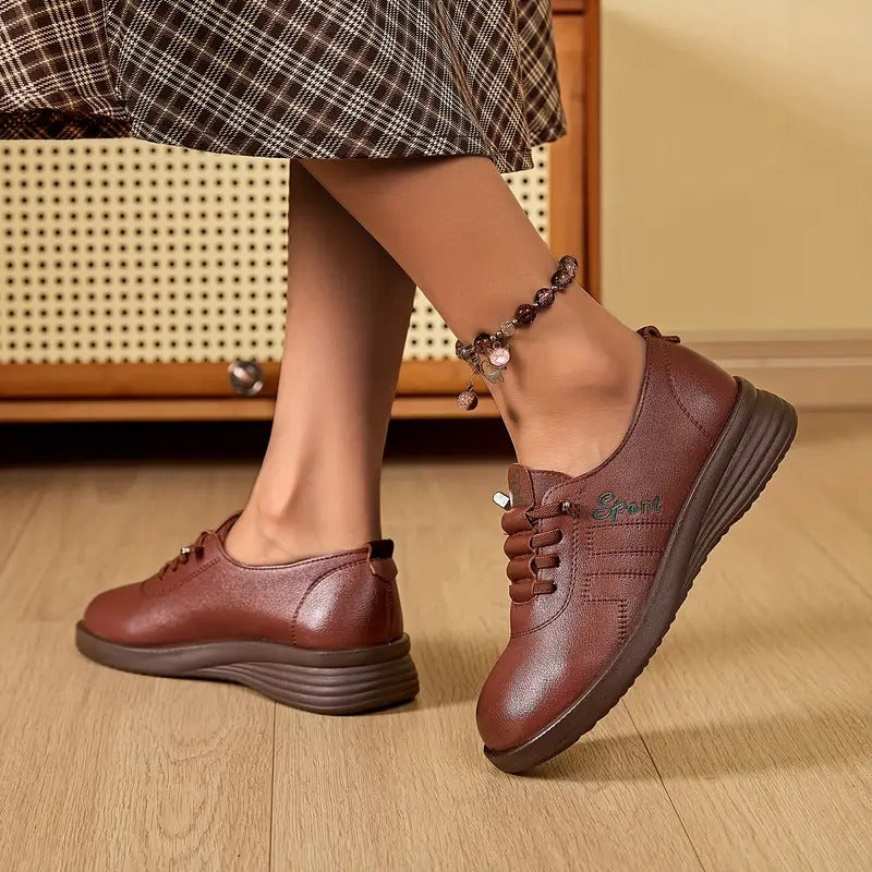 Momount női fűzős loafer – Bőr, kerek orrú flatform, kényelmes hétköznapi