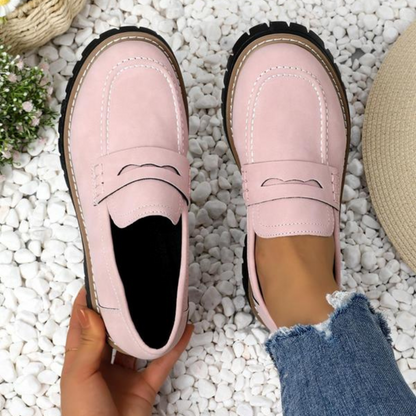 Momount Women Platform Loafers – Lug Sole Penny Strap Slip-On Round Toe