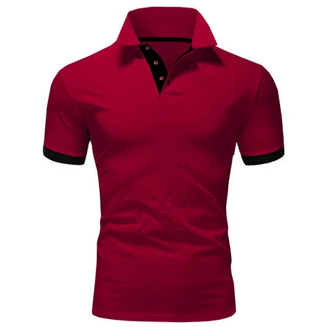Momount Men Polo Shirt – Stand Collar Contrast Placket Slim Fit