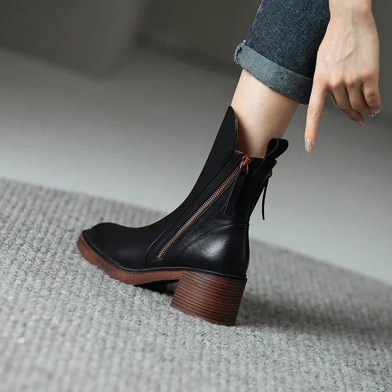 Celeste | Western Leather Block Heel Ankle Boots
