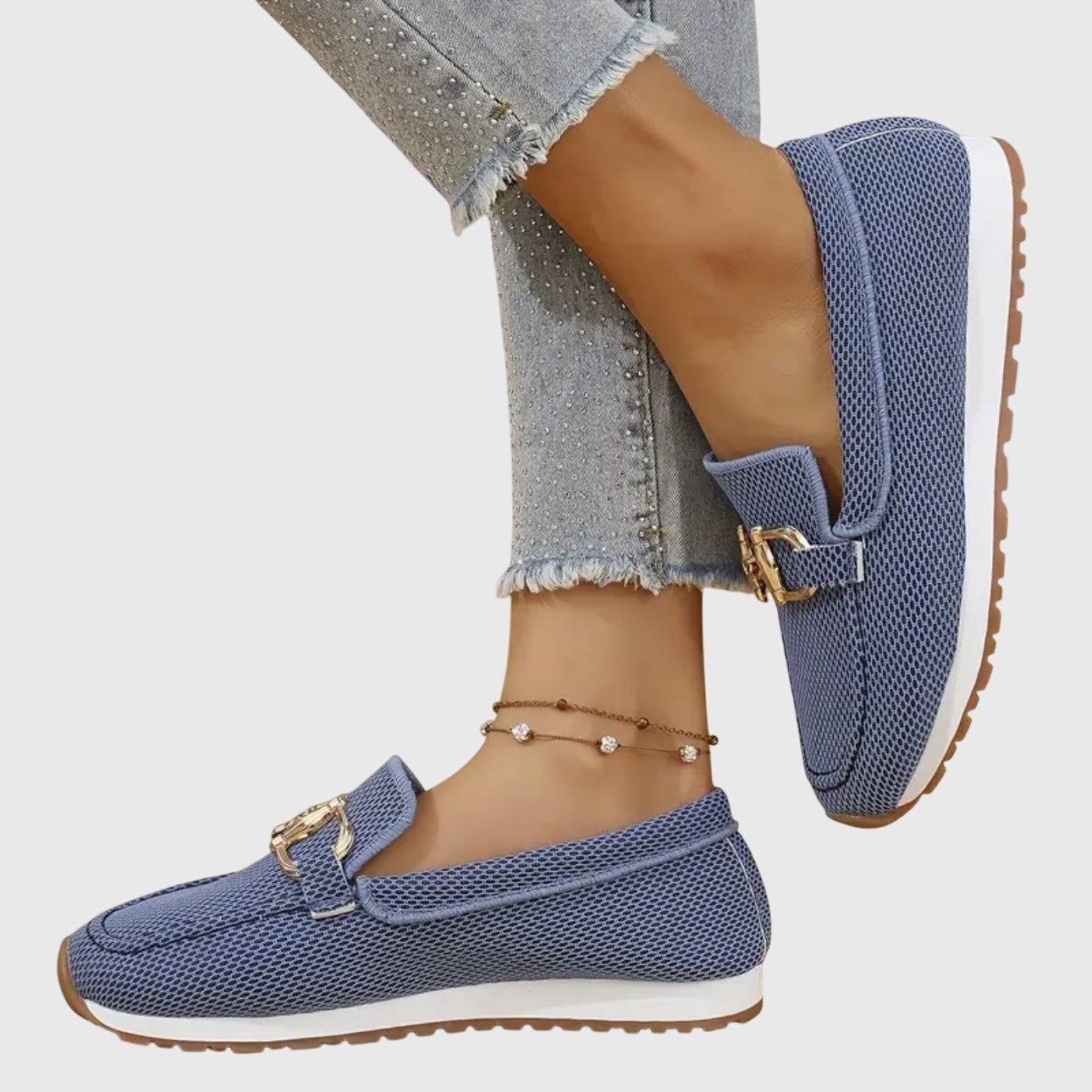 Momount női kötött loafer – hálós, arany zablacsatos, platform talpú, kényelmes belebújós