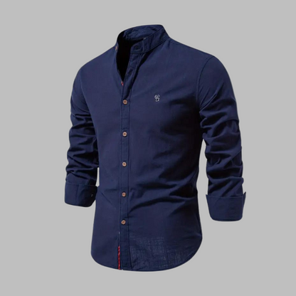 Momount Men Shirt – Long Sleeve Mandarin Collar Button Up Military