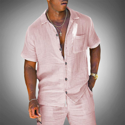 Momount Men Linen Shirt – Short Sleeve Button Up Summer Casual