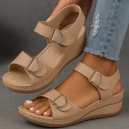 Momount Women Wedge Sandals Comfort Velcro Strap Platform Casual Summer Adjustable Fit Cushioned Sole Support