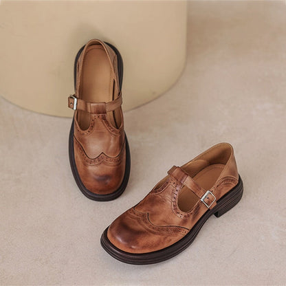 Calista | Vintage Brown Oxford Mary Jane Platform Shoes