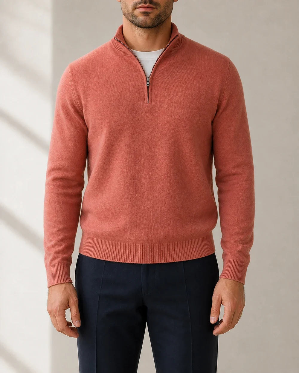 momount men quarter zip sweater pink 03 front