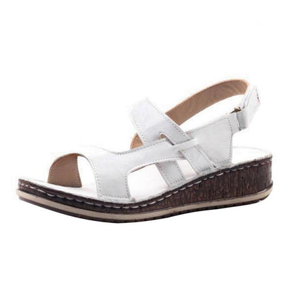 Momount Women Wedge Sandals – Brown Leather Peep-Toe Slingback Summer