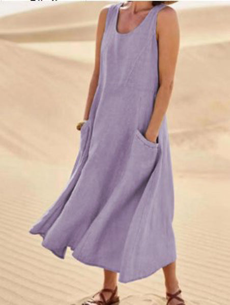 Melisande | Linen Scoop Neck Maxi Dress