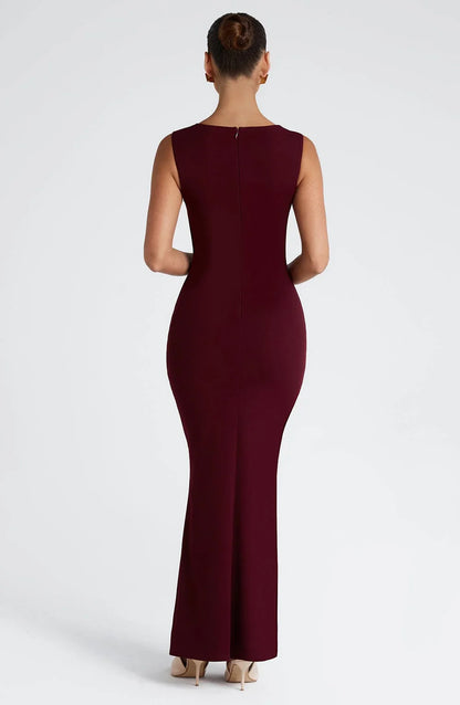 Allegra | Elegant Satin Halter Neck Backless Evening Maxi Dress