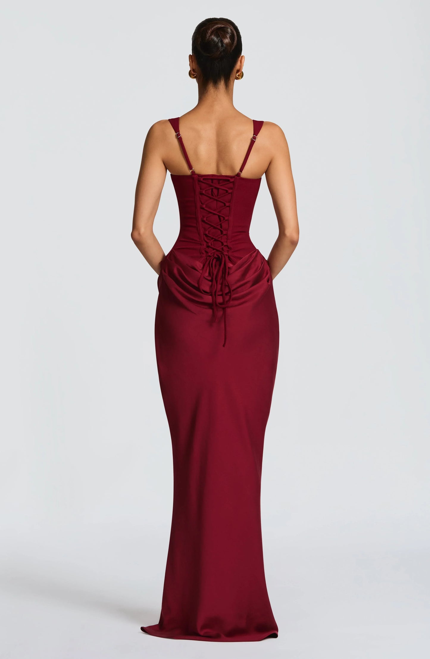 Galatea | Elegant Satin Square Neck Bodycon Backless Maxi Dress